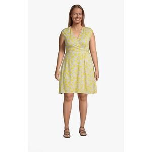Lands' End Cotton Modal Jersey Knit Surplice Neck Lemon Print Dress Sz XL Beachy